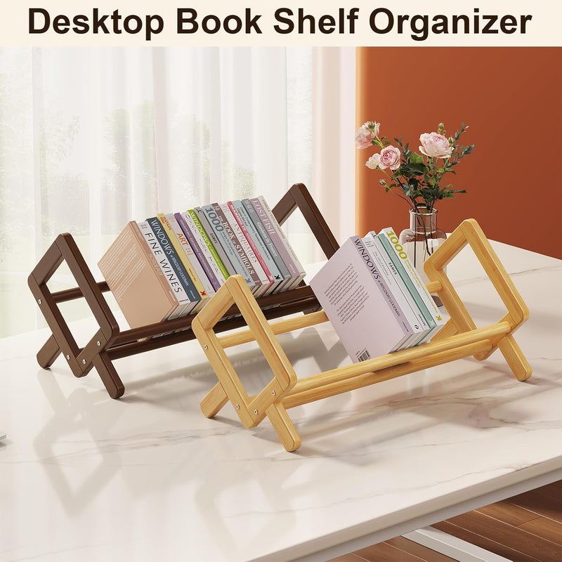 Aofure Premium Tilting Desktop Bookshelf, Wood Desk Bookshelf, Retro Book Rack Shelf Organizer, Stable Bookshelves Storage, Tabletop Bookcase, Large Textbook Storage for CDs/Magazine/Books Display - Image 5